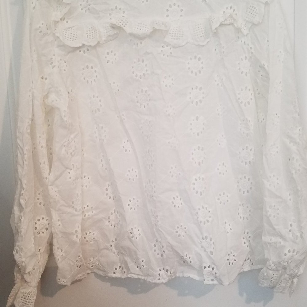 White   Cotton Eyelet Embroidery Ruffle top. (NWOT). 100% cotton.